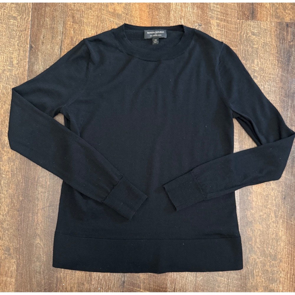 Banana Republic 100% Merino Wool Black Crewneck Sweater Women's XS